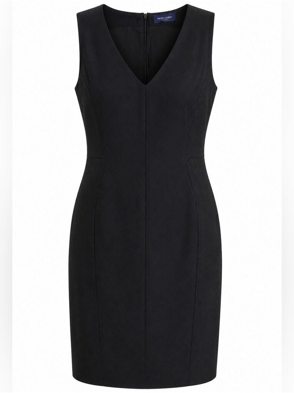Piazza Sempione Sheath Dress Black V-Neck Tailored Seams Sz IT48 US12 Luxe LBD